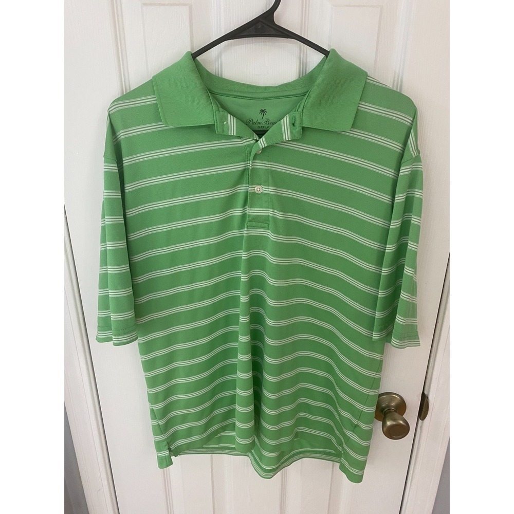 Palm Beach Golf Polo Shirt Mens Large Green Striped Performance Short Sleeve